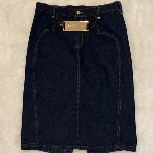 Rare❣️ Vintage Dolce & Gabbana Denim Pencil Skirt with Logo Buckle - Picture 1 of 5